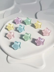 10入組閃爍樹脂星形耳環,女孩專屬,糖果色彩,學院風格,可愛且誇張的耳針珠寶