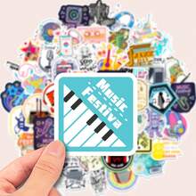 50 Uds. De Pegatinas Con Diseño De Notas Musicales E Instrumentos Para Decorar Teléfonos, Ordenadores Portátiles, Equipaje Y Portátiles