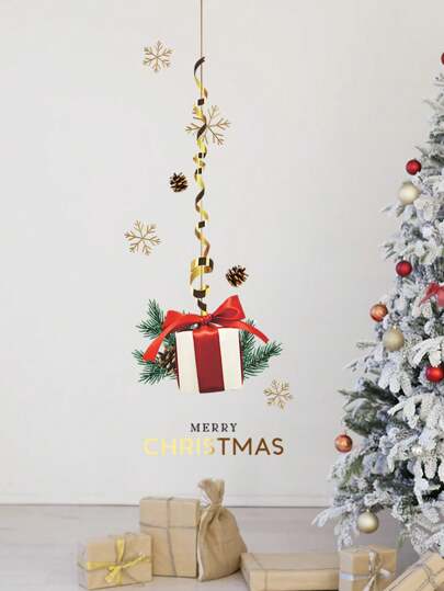 1pc Gift Pattern Pvc Wall Sticker,Stickers,Wall Decal, Vinyl Decal For Home Decorations,Spring Decoration Items Refresh Your Home,Rama Decoration Stickers Christmas Decorations Room Decor Christmas