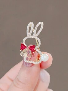 Broche De Pajarita Con Forma De Conejo Para Mujer, Decoración Con Diamantes De Imitación, Diseño Anticorroción, Accesorio Para Traje Y Vestido, 1 Ud. - Dorado - Ver 1
