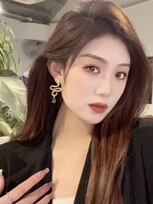 1對歐美時尚蛇紋垂墜耳環,潮流街頭女性日常佩戴耳環