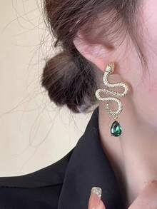 1對歐美時尚蛇紋垂墜耳環,潮流街頭女性日常佩戴耳環