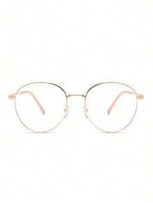 1pc Round Metal Frame Rose Gold Glasses - Hot Pink - View 7