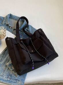 多功能大容量女性休閒手提包 - 黑色 - 查看 4