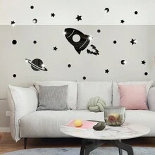 24入組火箭形鏡子牆貼,創意家居裝飾,適用於客廳、臥室背景牆