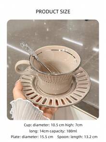 1 Pieza De Taza De Café De Cerámica De Alta Gama De 180 Ml Con Plato Y Cuchara - Para Mujer/oficina/té De La Tarde - Albaricoque - Ver 2