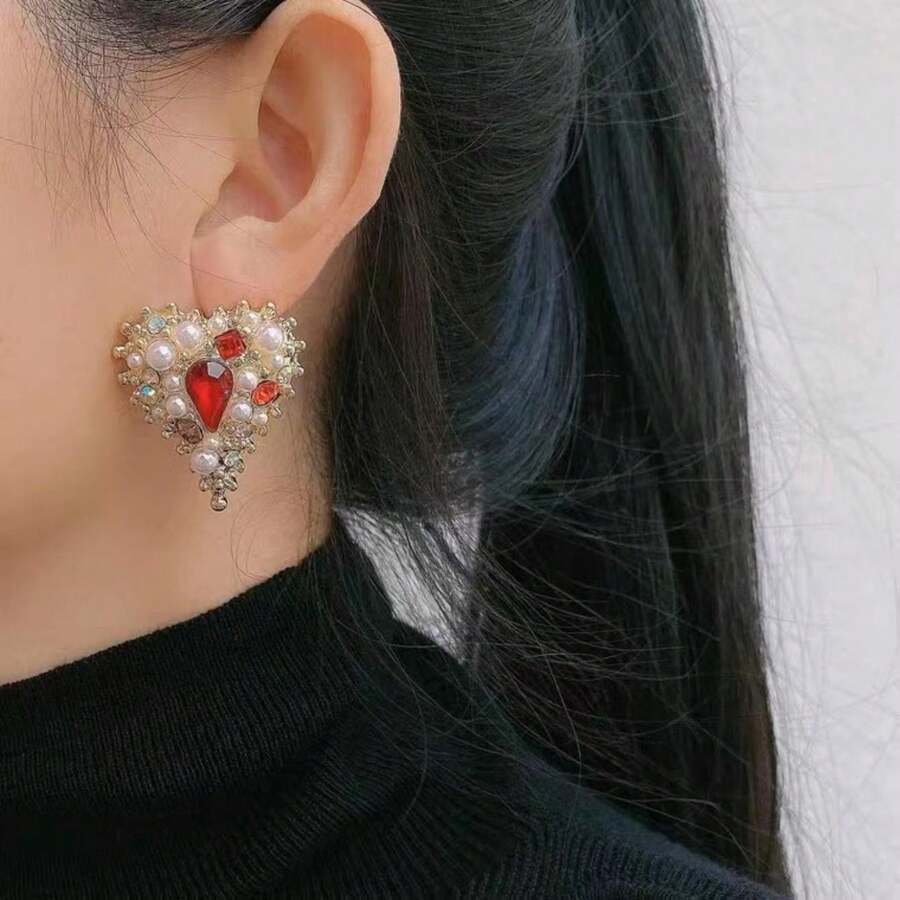 2 chiếc khuyên tai cô dâu màu đỏ cổ điển, cá nhân hóa & thời trang & phù hợp với mọi phong cách - Màu Đỏ Sâu - Xem 1