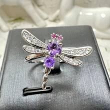 1個鑲有晶、橄欖石和石榴石珠寶的天然水晶能量石可調節戒指,蜻蜓設計,適合女性日常穿戴