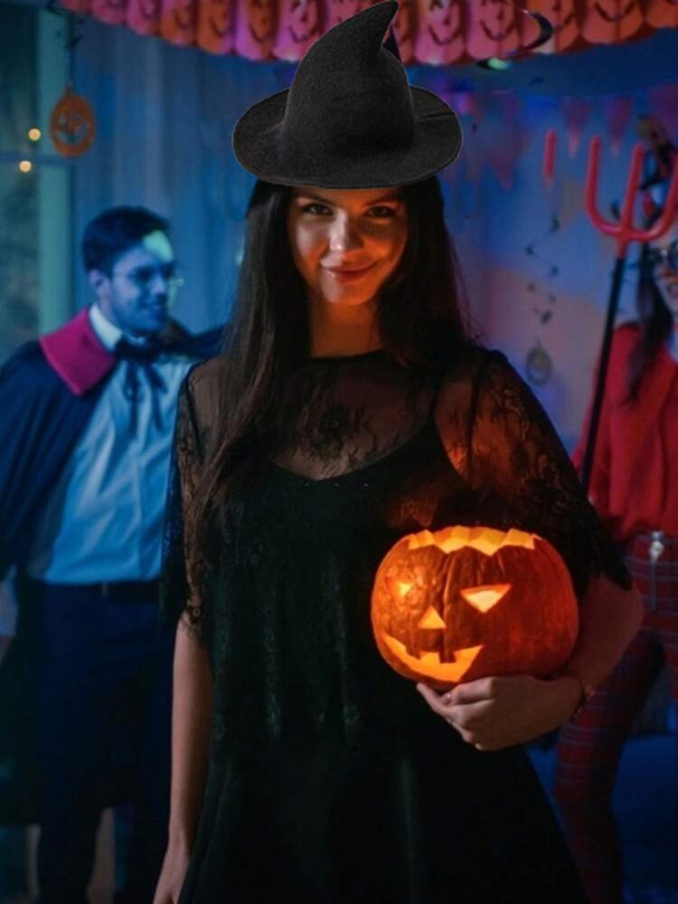 Cappelli da strega da donna, cappello da strega, cappello per cosplay, cappello a tesa larga, cappello con mezzo velo, cappello da mago con piume rosa, cappello a punta per donne e ragazze