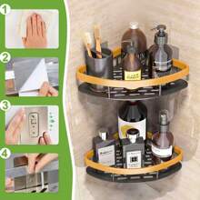 1 Giá để đồ góc tắm dính chắc chắn, giá để đồ phòng tắm, nhà bếp, giá để đồ phòng tắm bằng nhôm chống gỉ - Vàng - Xem 1