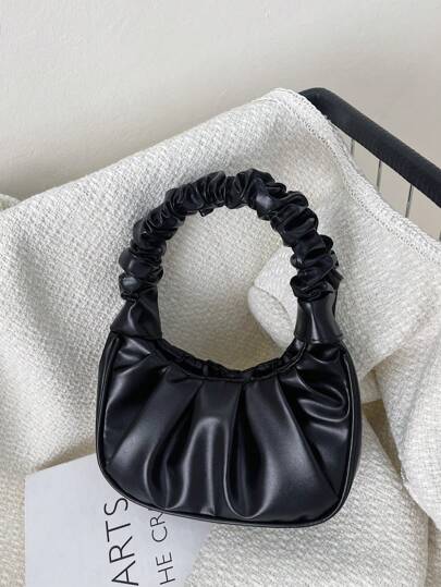 小號女士手機包，實色雲形手提包帶褶皺設計