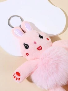 1個時尚可愛的毛絨熊造型鑰匙扣&鑰匙圈&包包吊飾,適用於禮物 - 粉色 - 查看 4