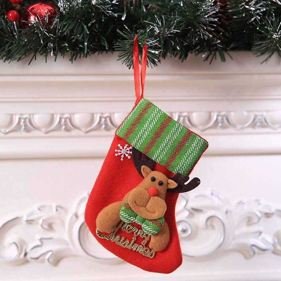 1pc 16*12cm Christmas Stocking Gift Bag For Decorations, Santa Claus Gift Candy Bag For Parties - English socks deer - View 1