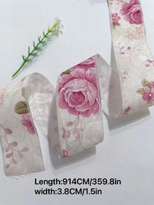 3.8cm提花玫瑰花設計禮品包裝緞帶,每捲10碼 - 彩色 - 查看 2