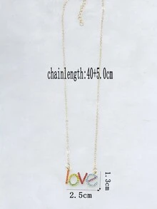Conjunto De Collar Colgante Con Forma De Letra Del Alfabeto Inglés Con Diamantes De Imitación Coloridos - Multicolor - Ver 3
