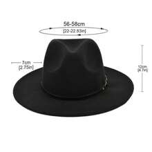 1個女式經典寬邊巴拿馬帽,配皮帶扣,適合日常使用的羊毛呢帽子