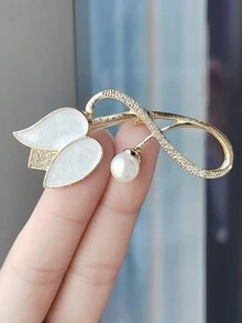 1 件女用珍珠裝飾鬱金香胸針,優雅花朵翻領針,適合豪華西裝外套裝飾