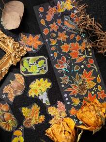 3入組金箔樹葉主題貼紙 - 彩色 - 查看 3