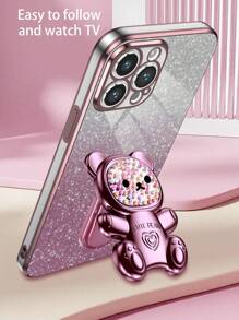 Cute Stuff New Electroplating Technology Anti-Drop Phone Case + Glitter Sticker + Electroplating Hidden Stand + Complete Set Of Phone Cases, Compatible With Apple, Samsung, Xiaomi, Oppo, Vivo Kawaii