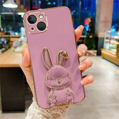 Capa De Telefone Móvel Com Suporte De Coelho De Desenho Animado Suporte Retrátil Feminino Galvanizado Capa Protetora Anti-queda Adequada Para Iphone15 15pro 15promax 14plus Iphone 11 12 13 14promax Capa Protetora Para Celular Apple Xsmax Xr Iphone7/8plus