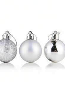 Kit 15 Christmas Tree Ornament Balls 3cm /4cm Mixed Smooth Matte Glitter For Christmas Decoration - 銀色 - 查看 2