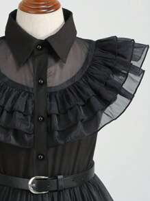 青少年女孩派对万圣节圣诞节连衣裙，公主裙吸血鬼女巫新娘服装适合节日庆典、宴会、庆典、舞台表演、星期三亚当斯黑色系列