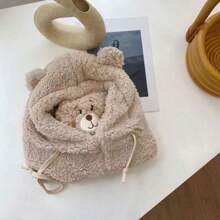 1件多功能毛茸茸的帽子,冬季口罩,帽子,圍巾一個套裝,可愛的小熊帽,毛絨加厚保暖帽子套裝,耳部保護雷鋒帽,騎行防風圍巾套裝,女性和女孩的戶外防寒帽子带口罩的圍巾 - 米色 - 查看 5