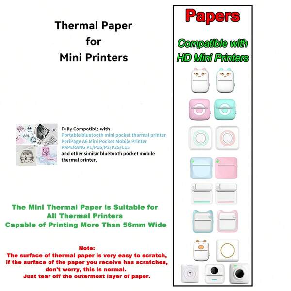 6Rolls Peripage NO BPA Mini Printer Paper Sticker SelfAdhesive Thermal