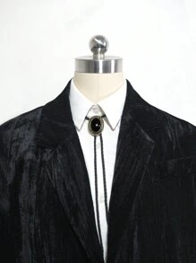 pooting bear 復古黑石波洛領帶,時尚西部牛仔風格中性領帶項鍊,長度可調節