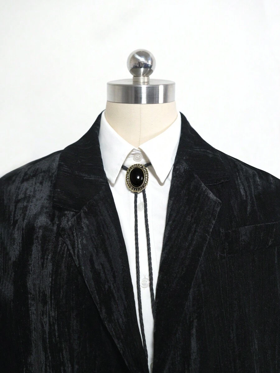 pooting bear 復古黑石波洛領帶,時尚西部牛仔風格中性領帶項鍊,長度可調節