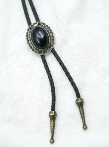 pooting bear 復古黑石波洛領帶,時尚西部牛仔風格中性領帶項鍊,長度可調節