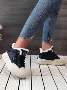 女士雪地靴 2023 新款保暖内衬厚实保暖高跟时尚户外运动休闲鞋 - 黑色 - 查看 4