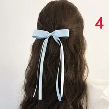 1入裝女士多色芭蕾風格布製蝴蝶結髮夾,配有絲帶流蘇,甜美優雅的馬尾辮髮飾,韓式頂夾款式 - 彩色 - 查看 9