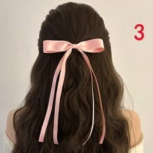 1入裝女士多色芭蕾風格布製蝴蝶結髮夾,配有絲帶流蘇,甜美優雅的馬尾辮髮飾,韓式頂夾款式 - 彩色 - 查看 8