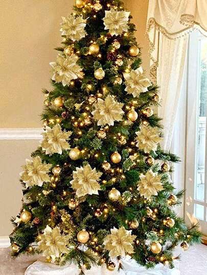 10 st/set Blomsterdesign julgransdekoration, julkrans julgransblommor prydnader, för julfest, bröllop, lämplig för julgransdekoration och julfestdekoration, jul