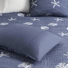 4 Piece Reversible Embroidered Quilt Set With Throw Pillow - Hải quân - Xem 6