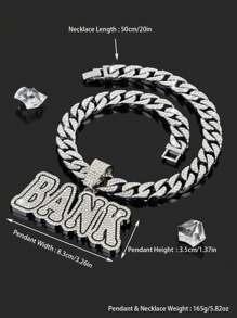 1條庞克風格的黑色字母銀行形吊墜項鍊,適合男士街頭服裝和日常穿著