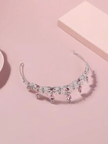 1pc Girls Rhinestone Metal Crown Headband - Pink - View 5