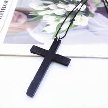 1pc Wooden Cross Pendant Long Sweater Chain Necklace Unisex Simple Design Independent Packaging - Black - View 5