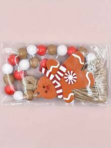 1pc Christmas Themed Tassel Beaded Rope With Gingerbread Man & Tree Pendant, Creative Colorful Wood Bead Garland For Home Decor & Tray, Suitable For Christmas Party Decoration