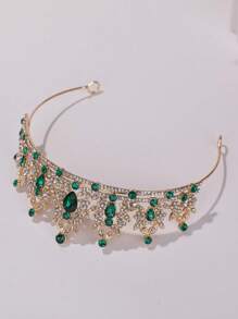 1pc Girls' Luxury Rhinestone Princess Crown Headband - Green - View 4