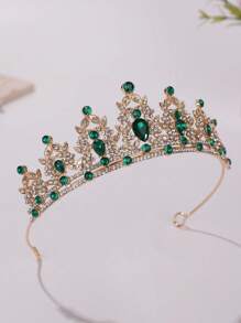 1pc Girls' Luxury Rhinestone Princess Crown Headband - Green - View 2