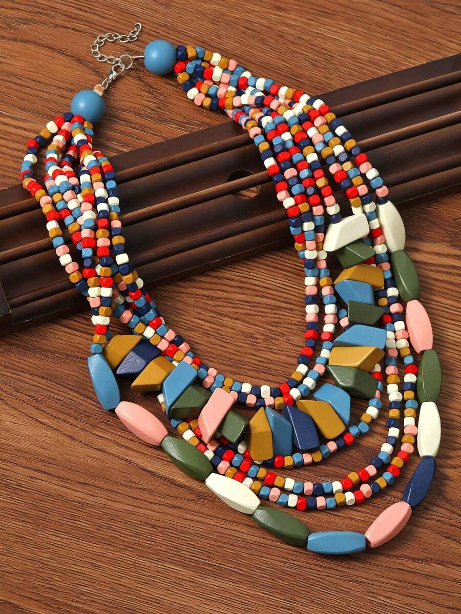 1 Miếng Quá lớn Nhiều lớp Hạt bằng gỗ Phong cách Bohemian Thời trang Dây chuyền Đối với Châu âu , Người châu Phi & Hàn Quốc Ngày lễ Bữa tiệc  bãi biển - Nhiều màu - Xem 1
