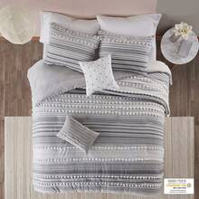 Cotton Duvet Cover Set - Grey - View 1
