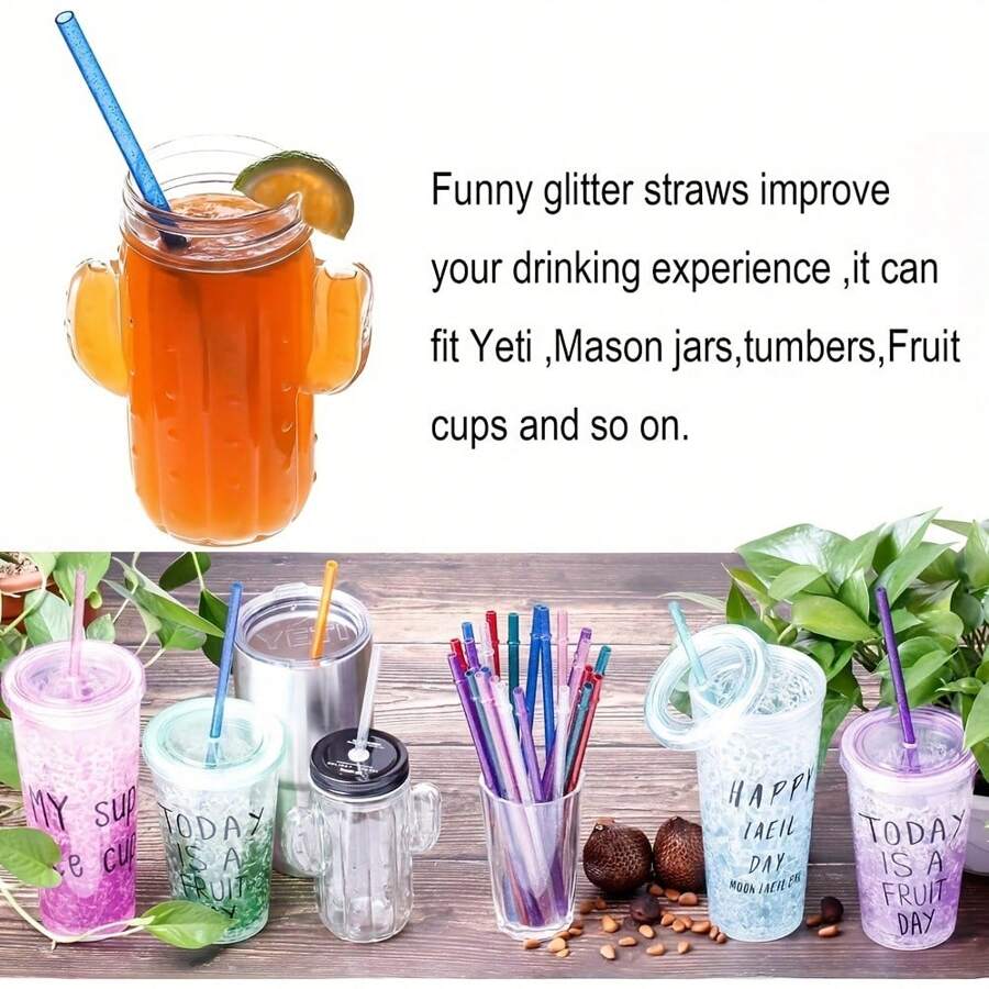 12 Straws And 1 Brush, 23cm Reusable Plastic Drinking Straws For Juices