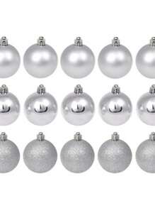 Kit 15 Christmas Tree Ornament Balls 3cm /4cm Mixed Smooth Matte Glitter For Christmas Decoration - 銀色 - 查看 1