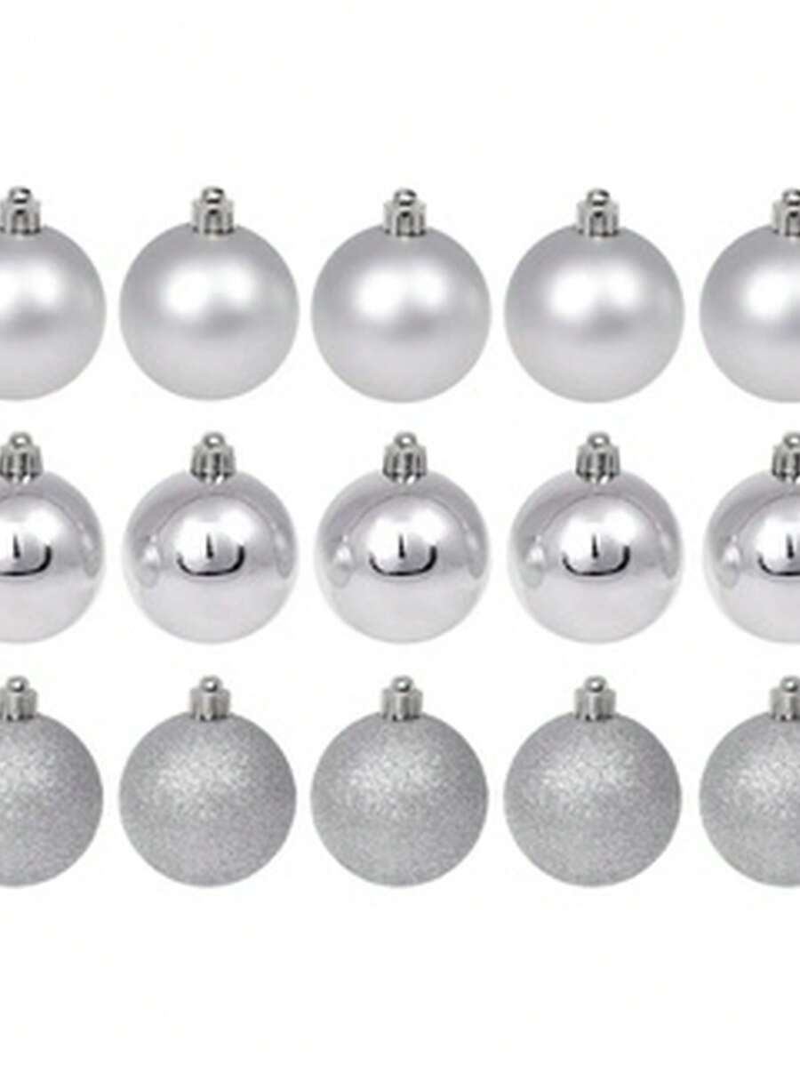 Kit 15 Christmas Tree Ornament Balls 3cm /4cm Mixed Smooth Matte Glitter For Christmas Decoration - 銀色 - 查看 1