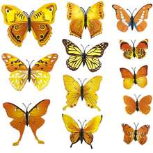 12pcs Yellow 3d Butterfly Wall Sticker Realistic Decorative Double-sided Adhesive Prop For Home Decor In Living Room, Bedroom - Yellow - View 1
