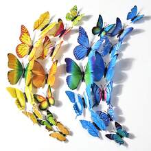 12pcs Yellow 3d Butterfly Wall Sticker Realistic Decorative Double-sided Adhesive Prop For Home Decor In Living Room, Bedroom - Yellow - View 7