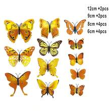 12pcs Yellow 3d Butterfly Wall Sticker Realistic Decorative Double-sided Adhesive Prop For Home Decor In Living Room, Bedroom - Yellow - View 2